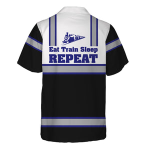 Railspirit Custom Name Santa Fe Railway Hawaiian Shirt Eat Train Sleep Repeat Atchison, Topeka and Santa Fe Railway Printed Train Shirt
