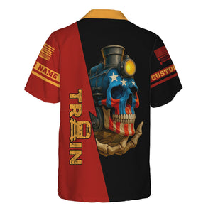 Railspirit Personalized Chicago South Shore and South Bend Railroad Hawaiian Shirt Train Skull American Flag Shirt All Over Print