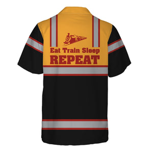 Railspirit Custom Name Chicago South Shore and South Bend Railroad Hawaiian Shirt Eat Train Sleep Repeat Printed Train Shirt