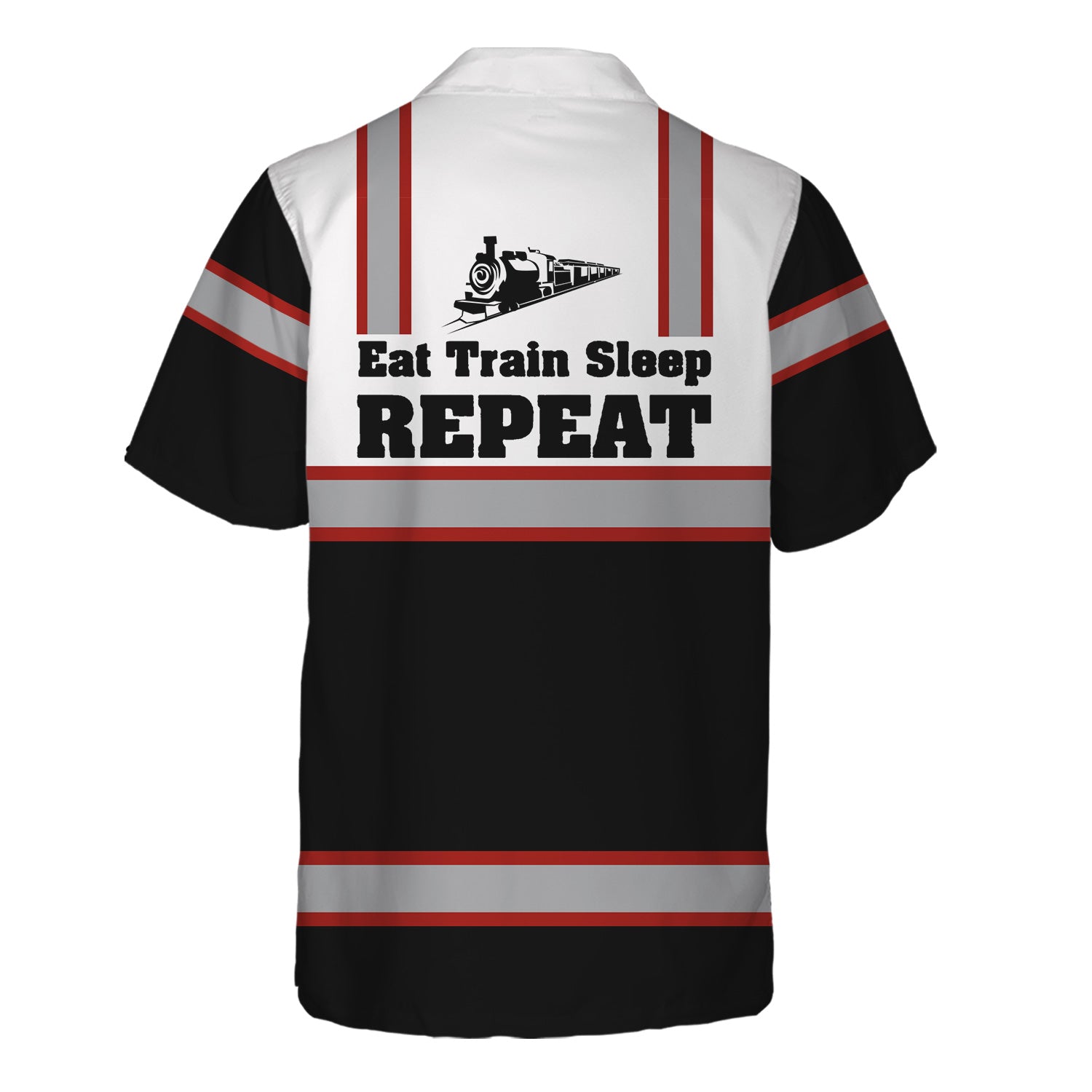 Railspirit Custom Name Union Electric Railway Hawaiian Shirt Eat Train Sleep Repeat Printed Train Shirt