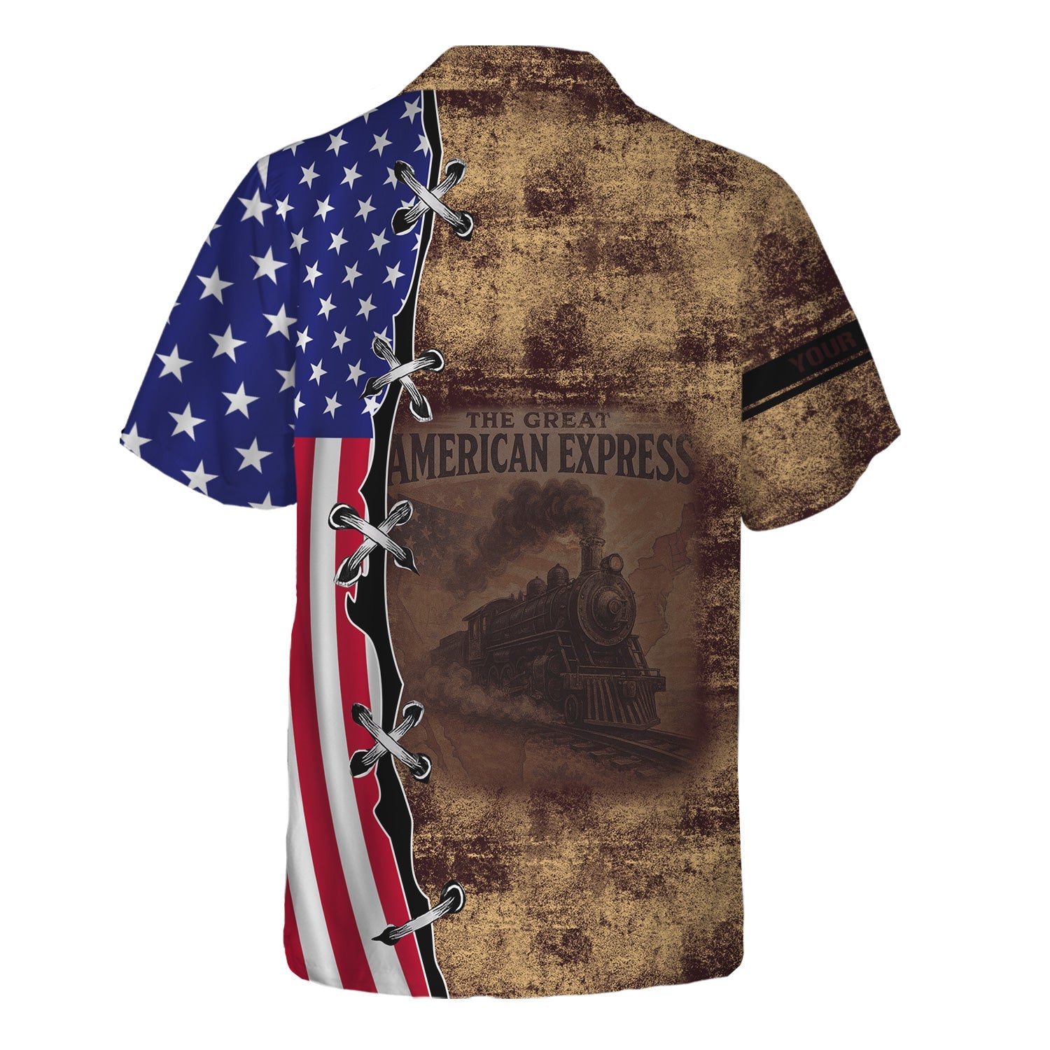 Railspirit Personalized London, Midland and Scottish Railway Hawaiian Shirt Retro American Express Train With USA Flag Shirt