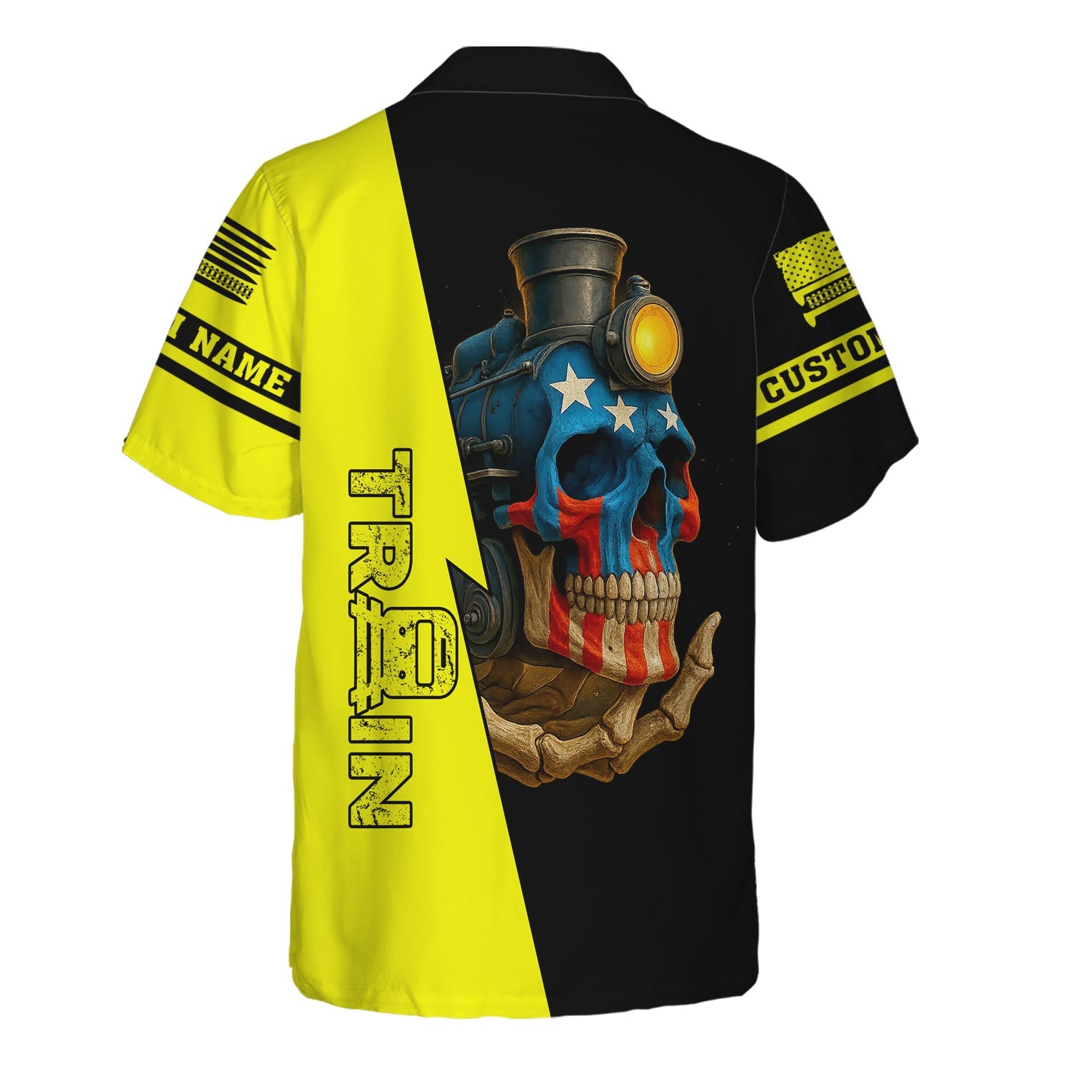 Railspirit Personalized Iowa Interstate Railroad Hawaiian Shirt Train Skull American Flag IAIS Shirt All Over Print