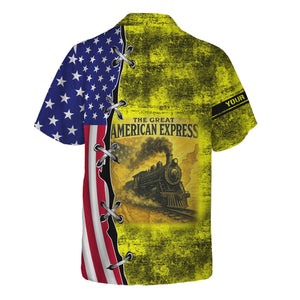 Railspirit Personalized Iowa Interstate Railroad Hawaiian Shirt Retro American Express Train With USA Flag IAIS Shirt
