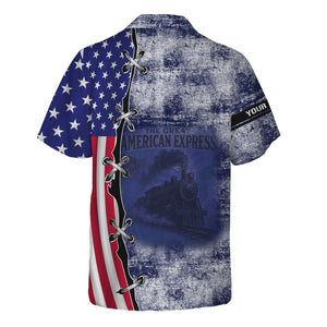 Railspirit Personalized Jersey Central Railroad Hawaiian Shirt Retro American Express Train With USA Flag CNJ Shirt
