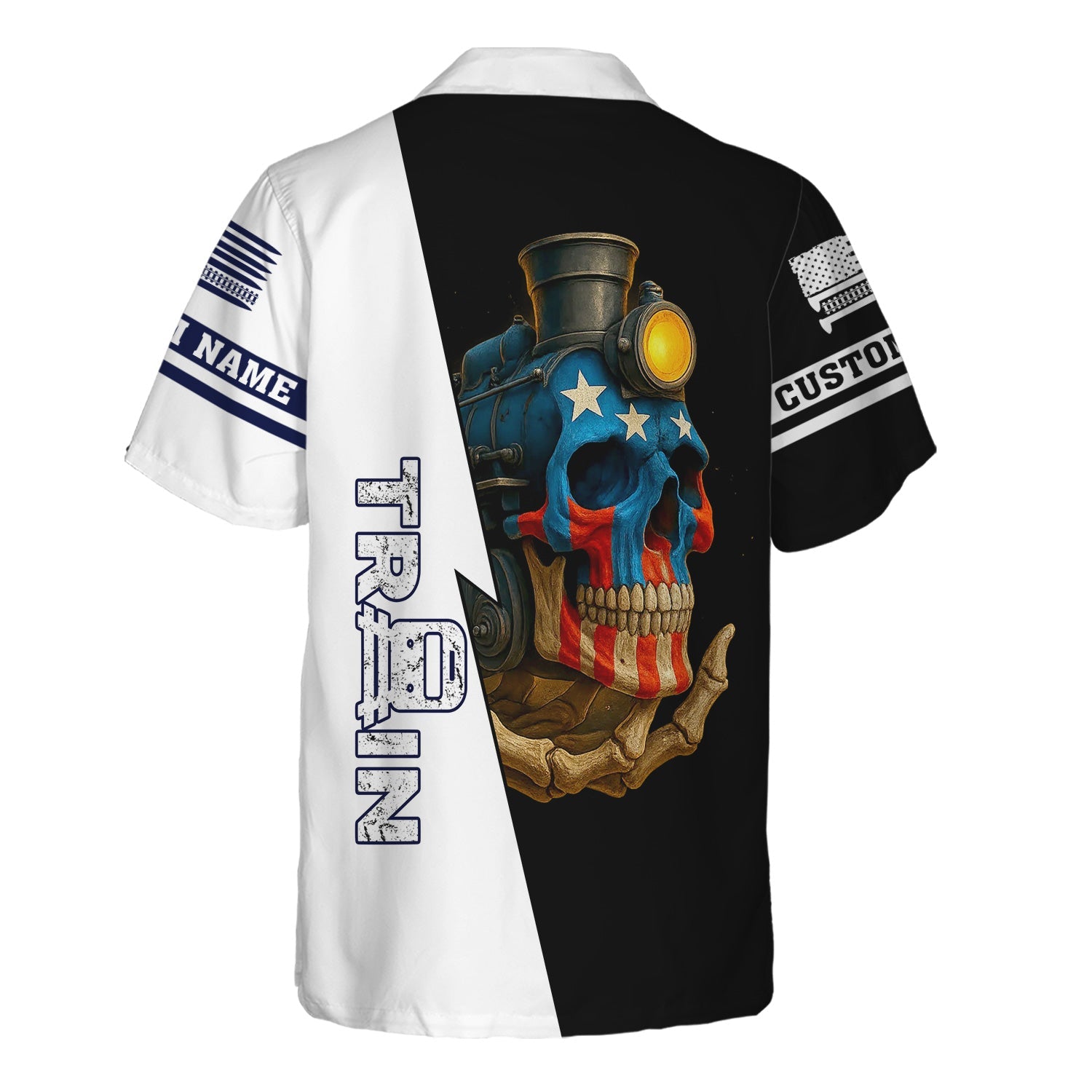 Railspirit Personalized CNJ Jersey Central Railroad Hawaiian Shirt Train Skull American Flag Shirt All Over Print
