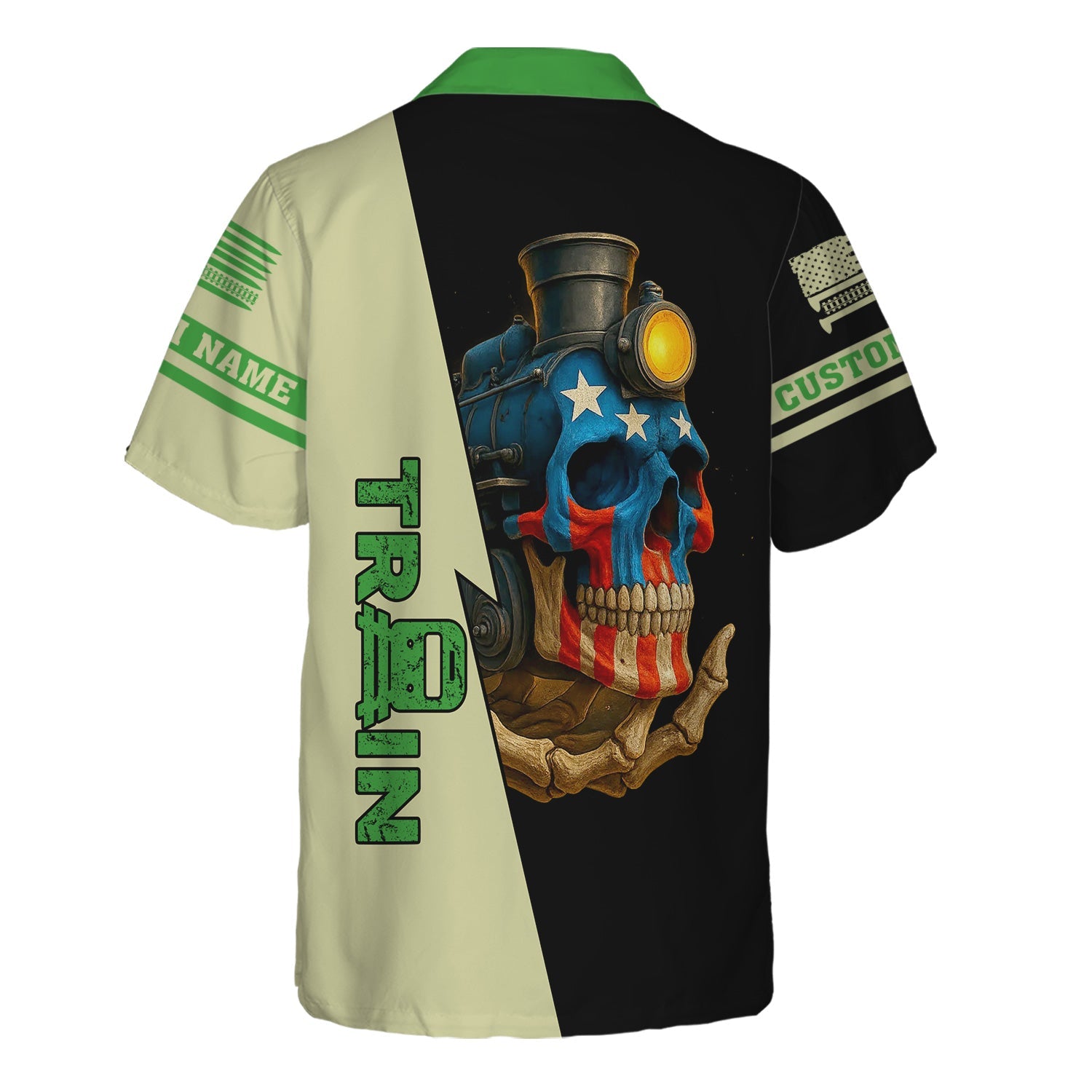 Railspirit Personalized Virginia & Truckee Railroad Hawaiian Shirt Train Skull American Flag Shirt All Over Print