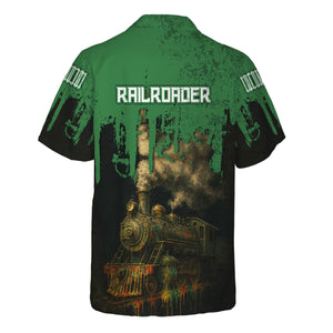 Railspirit Personalized Burlington Northern Railroad Hawaiian Shirt Vintage Train Art Style Shirt For Locomotive Fans