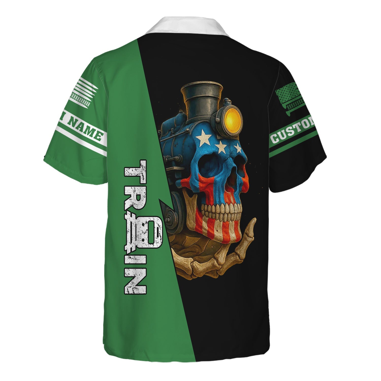 Railspirit Personalized Burlington Northern Railroad Hawaiian Shirt Train Skull American Flag Shirt All Over Print