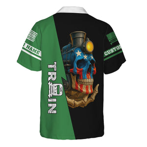 Railspirit Personalized Burlington Northern Railroad Hawaiian Shirt Train Skull American Flag Shirt All Over Print