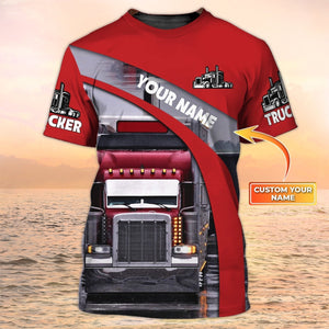Custom Red Trucker T Shirt For Men & Women, 3D Truck Sublimation On Shirt, Gift For Trucker 