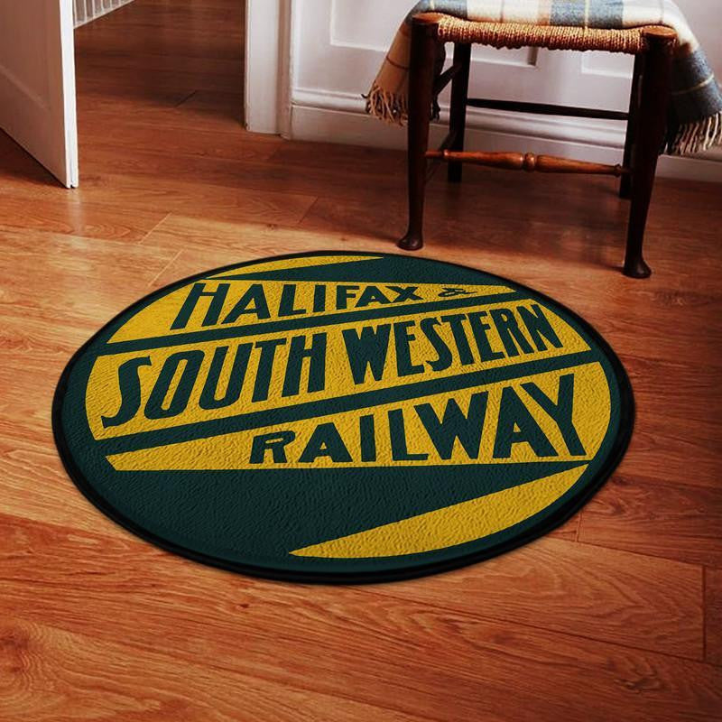Railspirit Distressed Halifax South Western Railroad Round Mat Round Floor Mat Room Rugs Carpet Outdoor Rug Washable Rugs