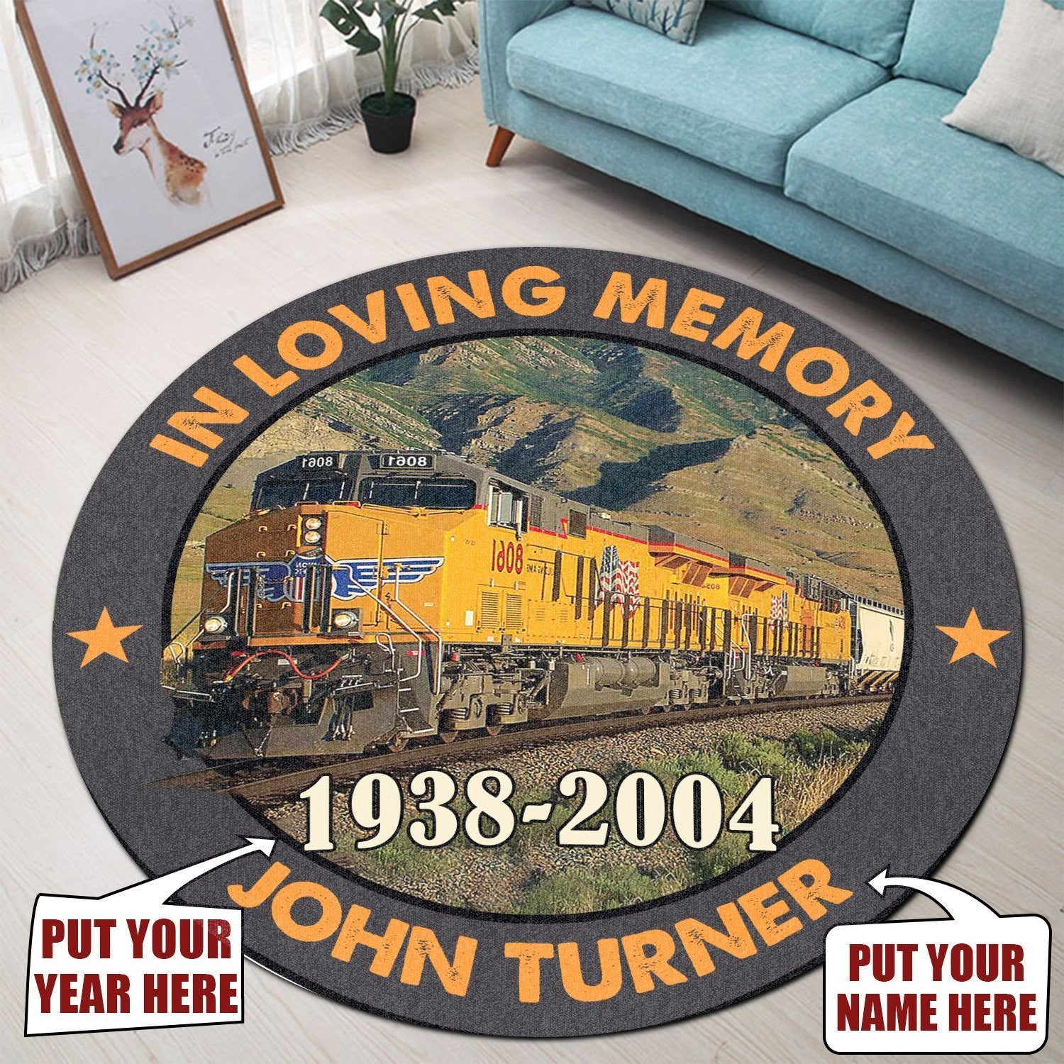 Railspirit Personalized In Memory Railway Round Mat Round Floor Mat Room Rugs Carpet Outdoor Rug Washable Rugs