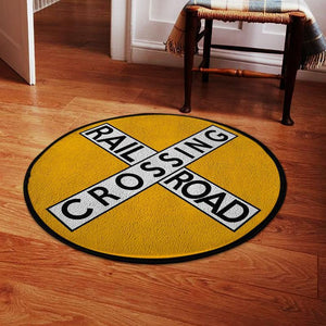 Railspirit Railway Living Room Round Mat Railroad Crossing Circle Rug