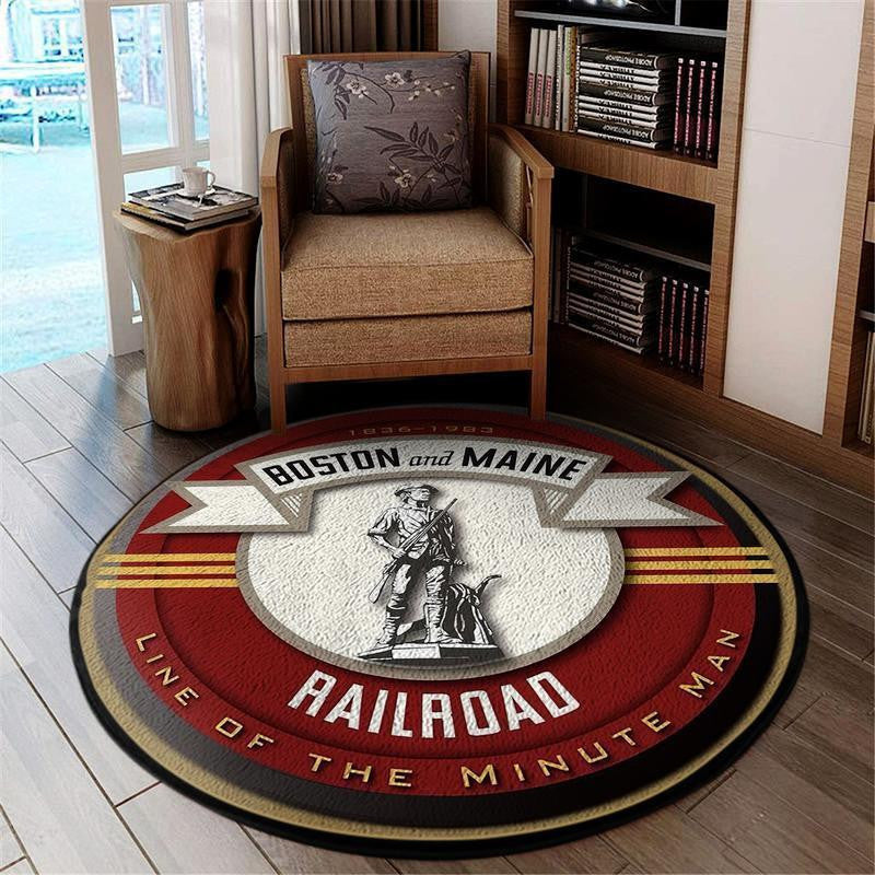 Railspirit Bnmrr Living Room Round Mat Boston And Maine Railroad Circle Rug