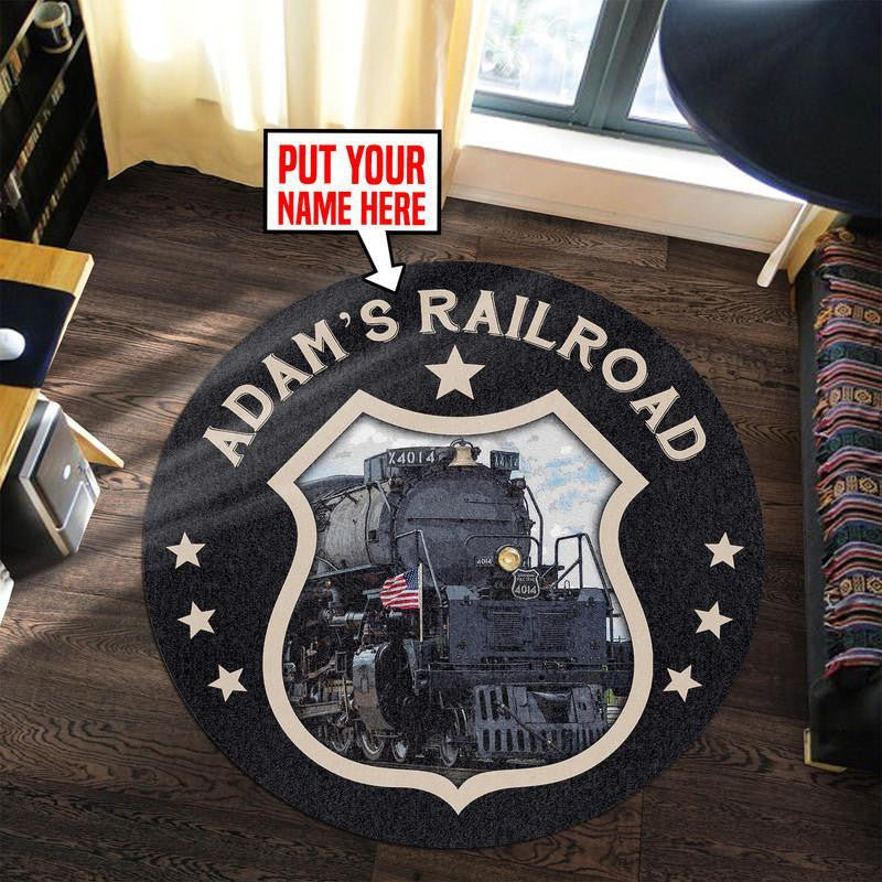 Railspirit Personalized Big Boys Railroad Train Room Round Mat Round Floor Mat Room Rugs Carpet Outdoor Rug Washable Rugs
