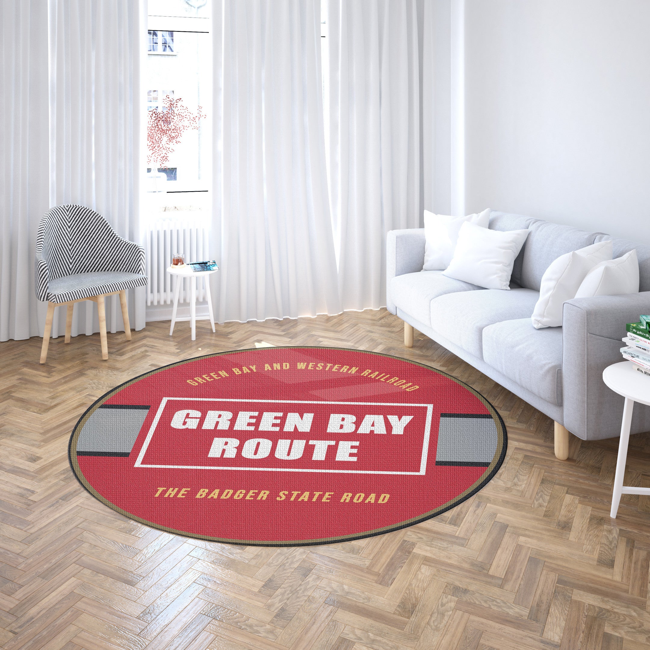 Railspirit Greenbay Living Room Round Mat Green Bay & Western Railroad Circle Rug