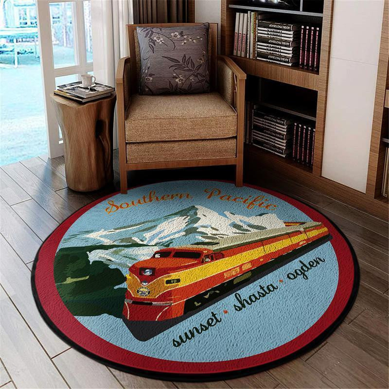 Railspirit Southern Pacific Railroad Round Mat Round Floor Mat Room Rugs Carpet Outdoor Rug Washable Rugs