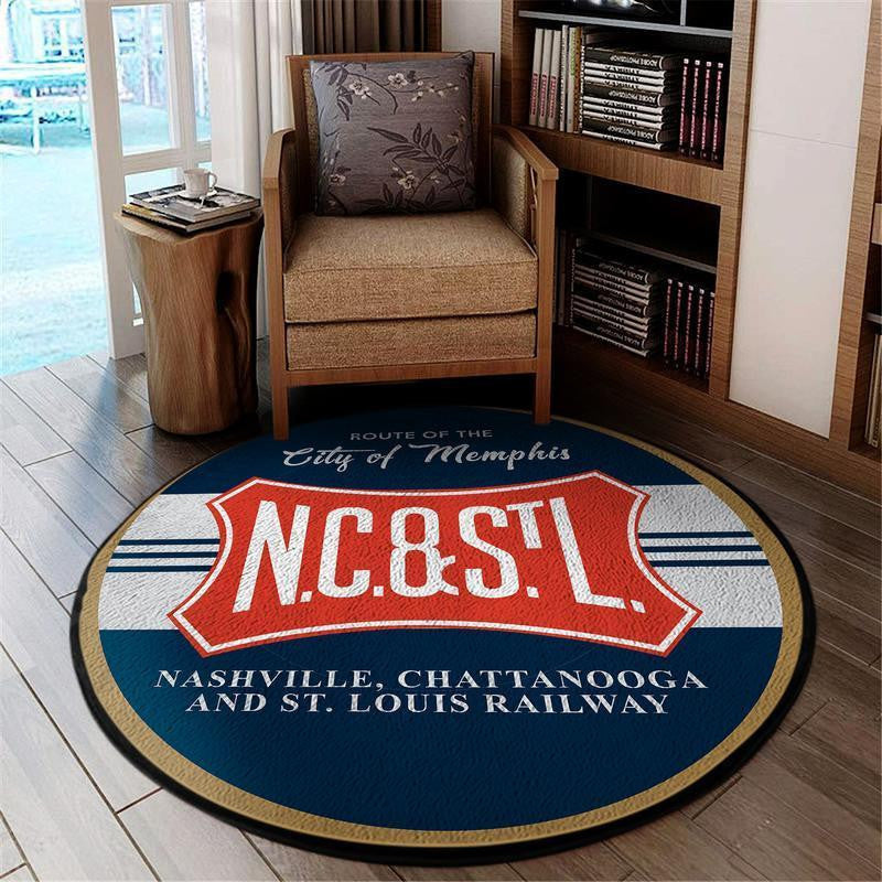 Railspirit Nashville Living Room Round Mat Nashville, Chattanooga, & St. Louis Railroad Circle Rug