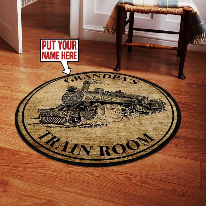 Railspirit Personalized Train Room Steam Locomotive Round Mat Round Floor Mat Room Rugs Carpet Outdoor Rug Washable Rugs