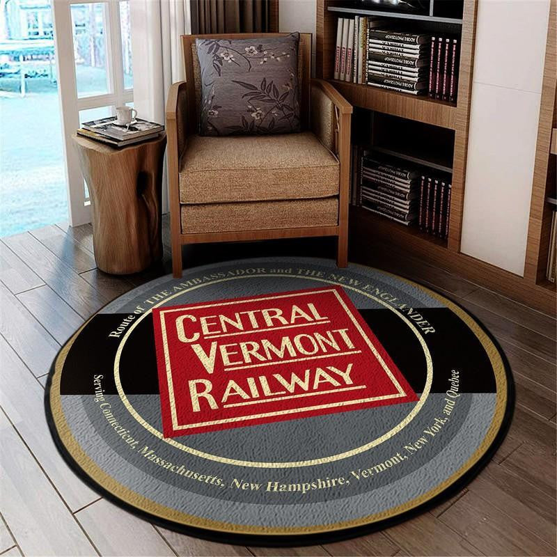 Railspirit Cvr Round Mat Central Vermont Railroad Round Floor Mat Room Rugs Carpet Outdoor Rug Washable Rugs