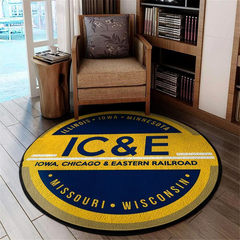 Railspirit Ice Living Room Round Mat Ice Iowa, Chicago Eastern Railroad Circle Rug