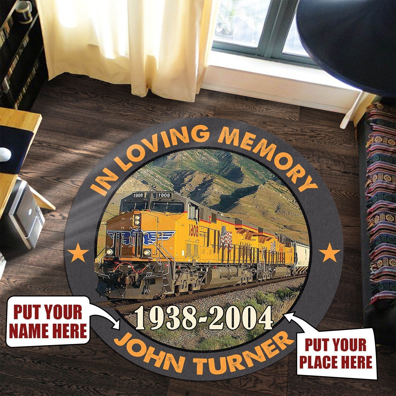 Railspirit Personalized In Memory Railway Round Mat Round Floor Mat Room Rugs Carpet Outdoor Rug Washable Rugs