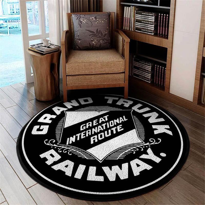 Railspirit Chicago Round Mat Grand Trunk Western Railroad Round Floor Mat Room Rugs Carpet Outdoor Rug Washable Rugs