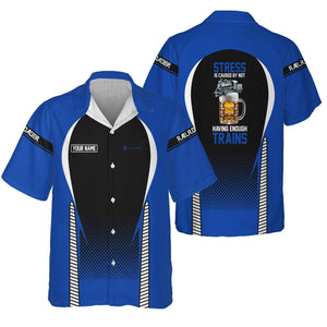 Railspirit Personalized Long Island Railroad Hawaiian Shirt Stress Is Caused By Not Having Enough Trains Shirt All Over Print