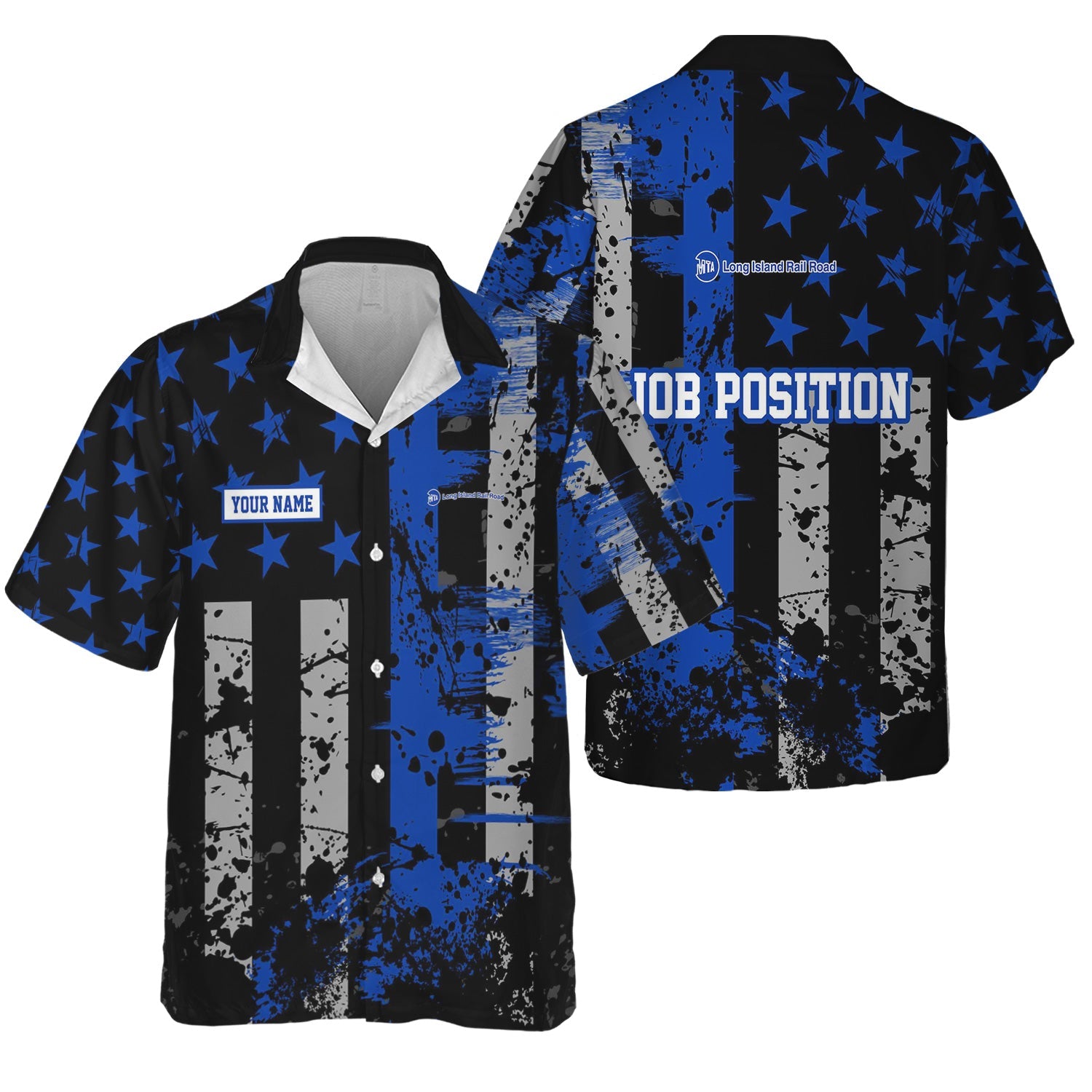 Railspirit Personalized Long Island Railroad Hawaiian Shirt Artistic Paint American Flag Style Train Shirt