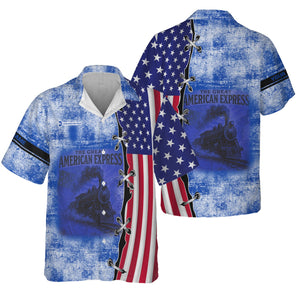 Railspirit Personalized Long Island Railroad Hawaiian Shirt Retro American Express Train With USA Flag Shirt