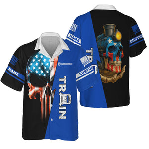 Railspirit Personalized Long Island Railroad Hawaiian Shirt Train Skull American Flag Shirt All Over Print