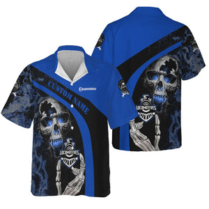 Railspirit Personalized Long Island Railroad Hawaiian Shirt Flame Skull Design Train Shirt for Locomotive Fans