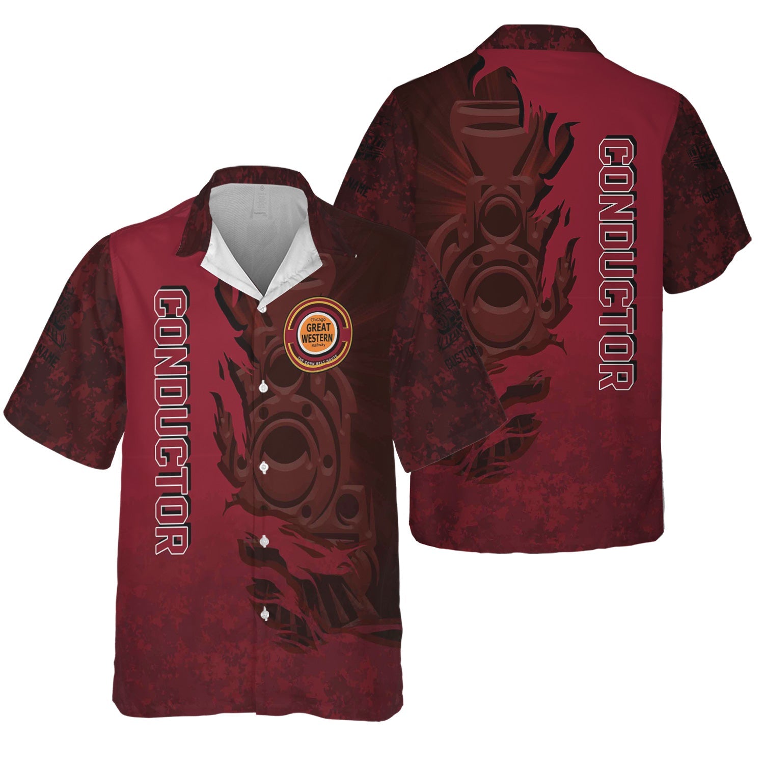 Railspirit Personalized Chicago Great Western Railroad Hawaiian Shirt Blazing Style with Custom Position Train Shirt