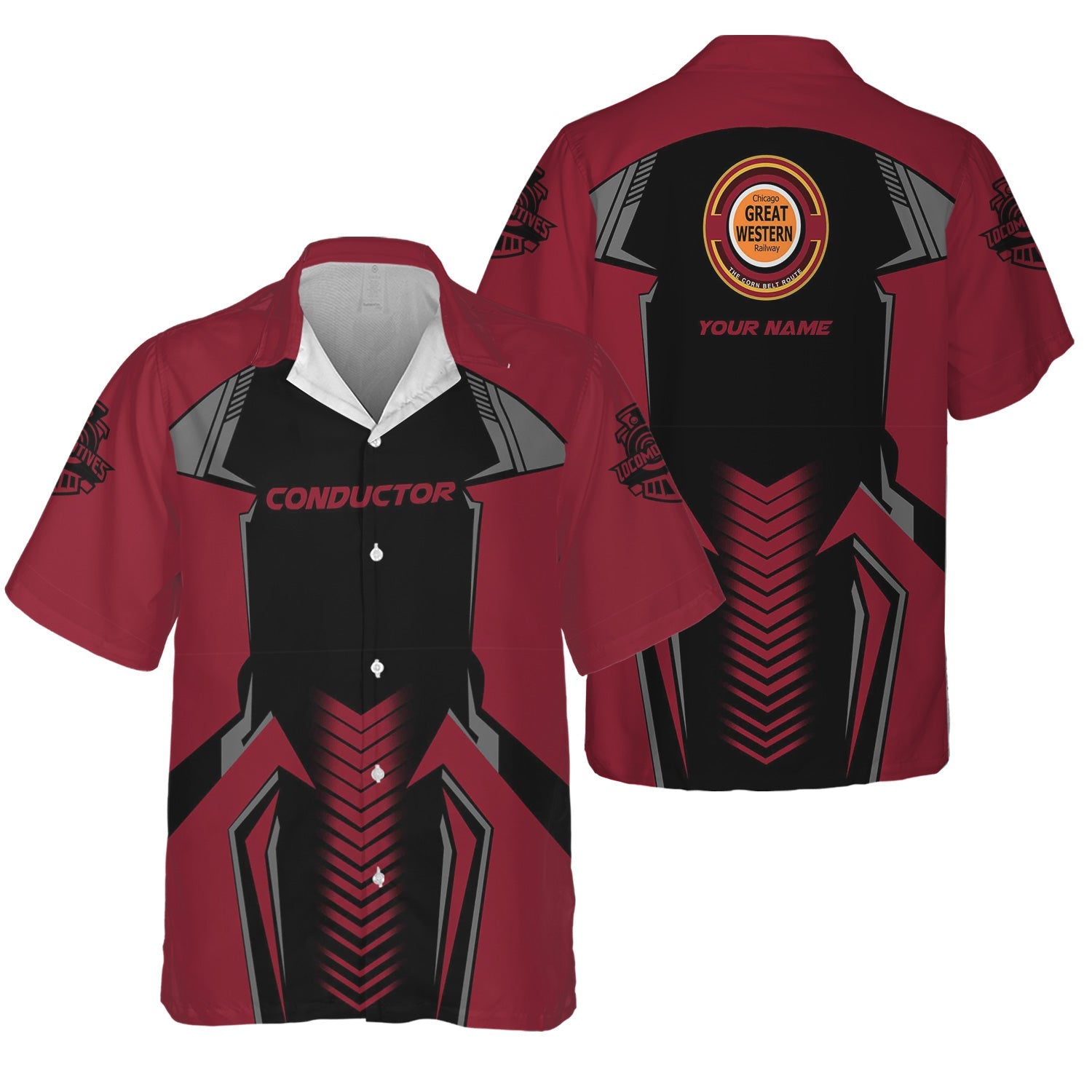 Railspirit Personalized Chicago Great Western Railroad Hawaiian Shirt Standout Style with Custom Position Train Shirt