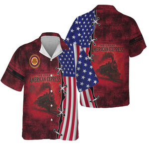 Railspirit Personalized Chicago Great Western Railroad Hawaiian Shirt Retro American Express Train With USA Flag Shirt