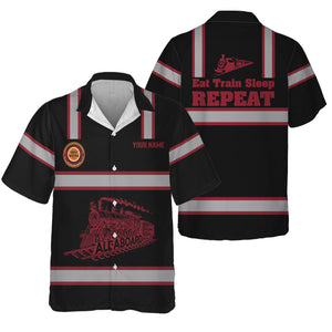 Railspirit Custom Name Chicago Great Western Railroad Hawaiian Shirt Eat Train Sleep Repeat Printed Train Shirt