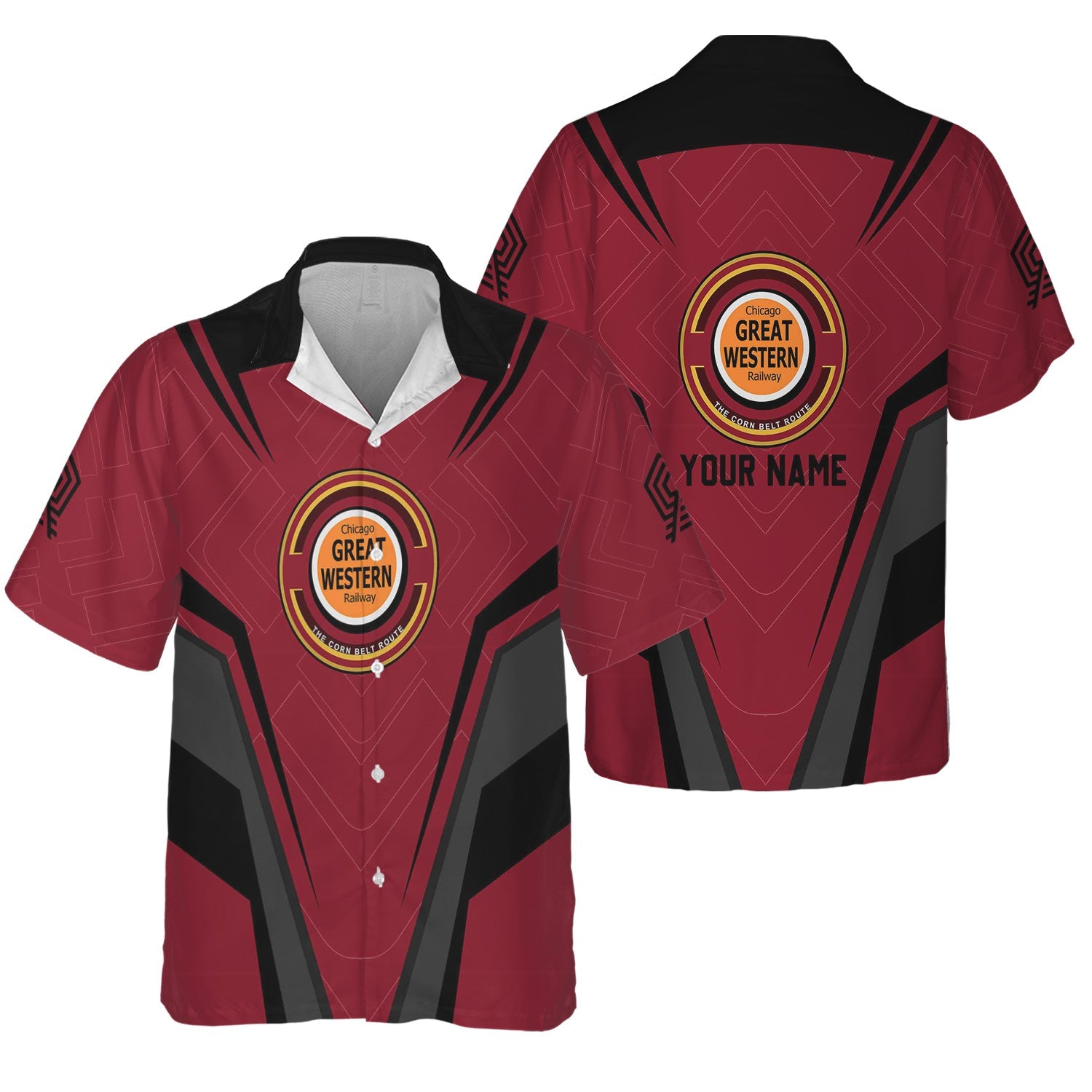 Railspirit Personalized Chicago Great Western Railroad Hawaiian Shirt Railway Inspired Apparel Train Shirt For Train Lovers