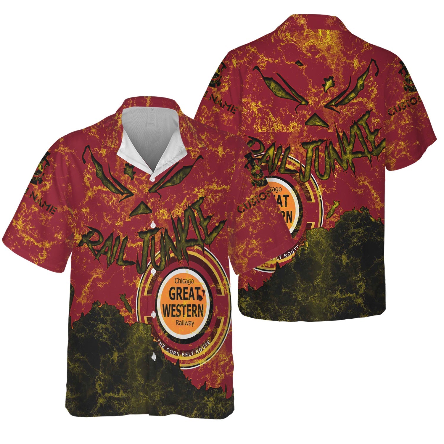 Railspirit Personalized Chicago Great Western Railroad Hawaiian Shirt Torn Graphic Style Train Shirt For Rail Junkie