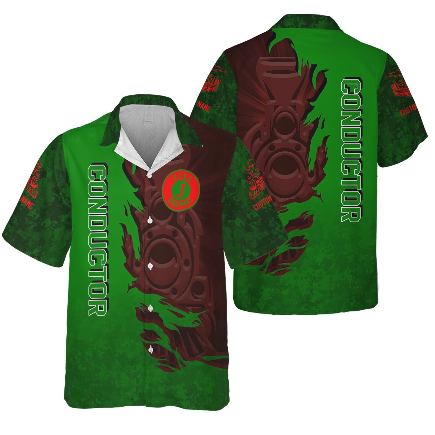 Railspirit Personalized Elgin Joliet And Eastern Railroad Hawaiian Shirt Blazing Style with Custom Position Train Shirt