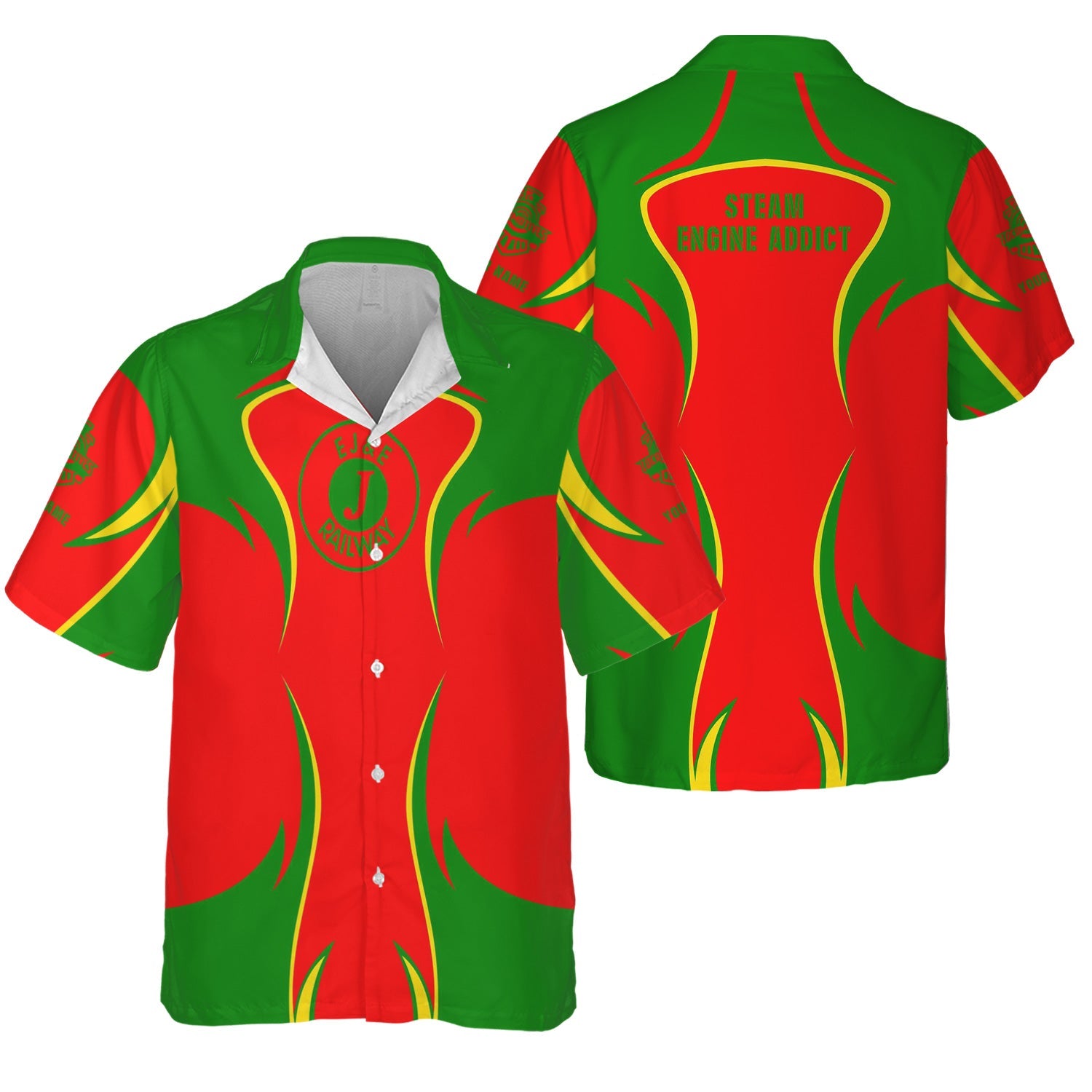 Railspirit Personalized Elgin Joliet And Eastern Railroad Hawaiian Shirt Distinctive Flame Style Shirt For Steam Engine Addict