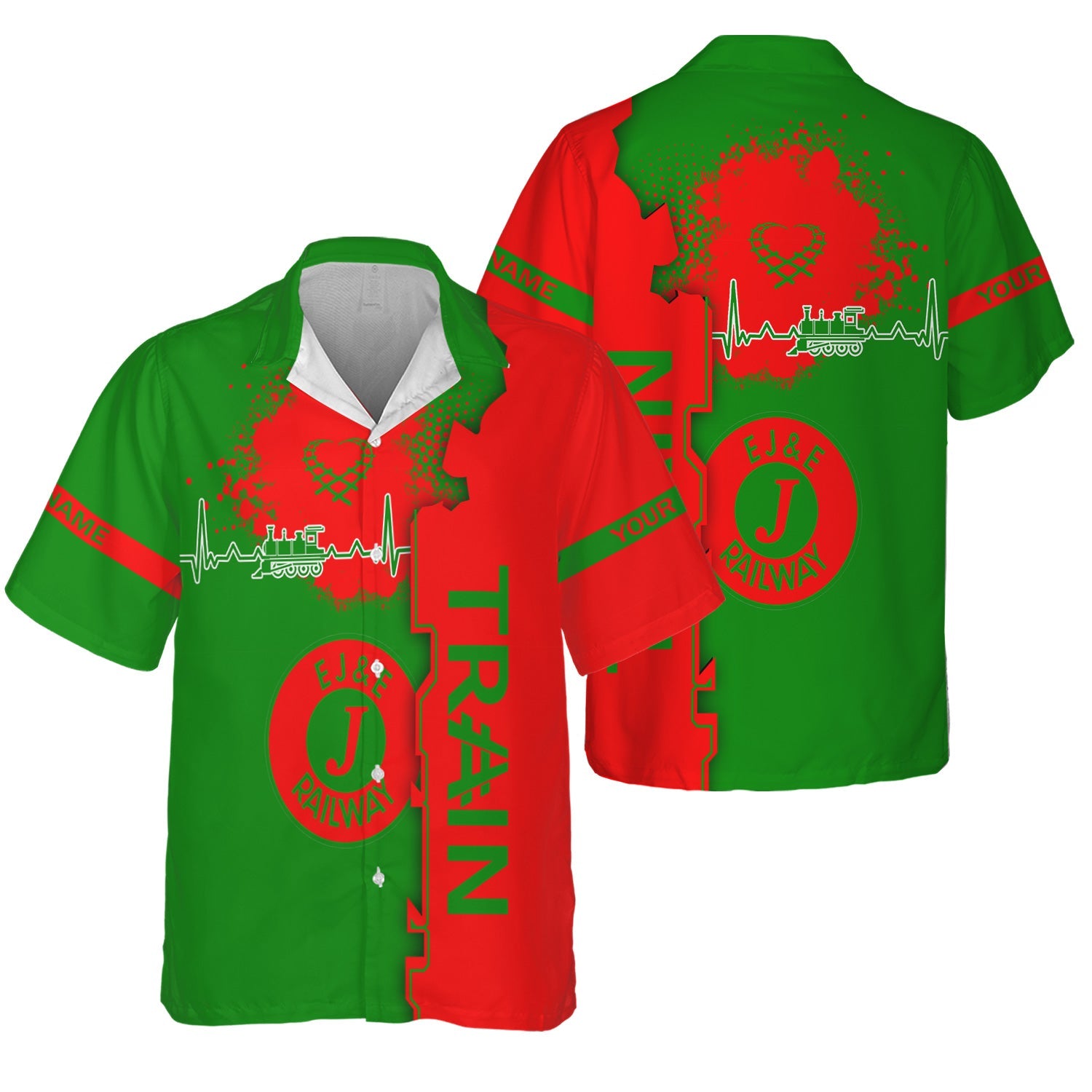 Railspirit Personalized Elgin Joliet And Eastern Railroad Hawaiian Shirt Engine Heartbeat and Track Love Style Shirt Gift Idea For Train Lovers