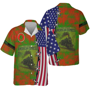 Railspirit Personalized Elgin Joliet And Eastern Railroad Hawaiian Shirt Retro American Express Train With USA Flag Shirt