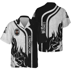 Railspirit Personalized Bessemer And Lake Erie Railroad Hawaiian Shirt Flame Design with Custom Job Position Train Shirt