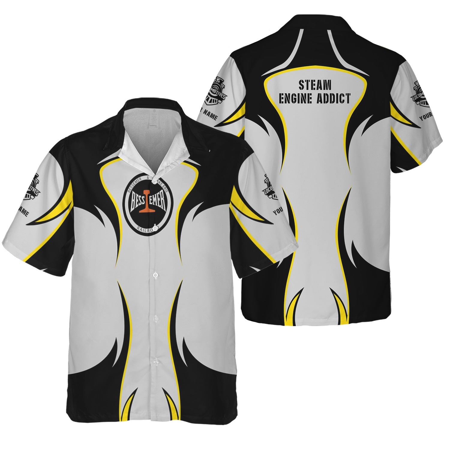 Railspirit Personalized Bessemer And Lake Erie Railroad Hawaiian Shirt Distinctive Flame Style Shirt For Steam Engine Addict