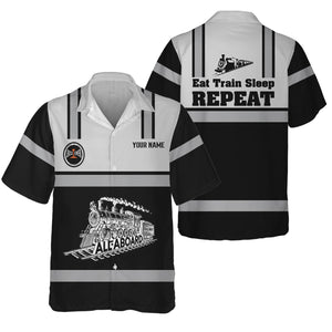 Railspirit Custom Name Bessemer And Lake Erie Railroad Hawaiian Shirt Eat Train Sleep Repeat Printed Train Shirt