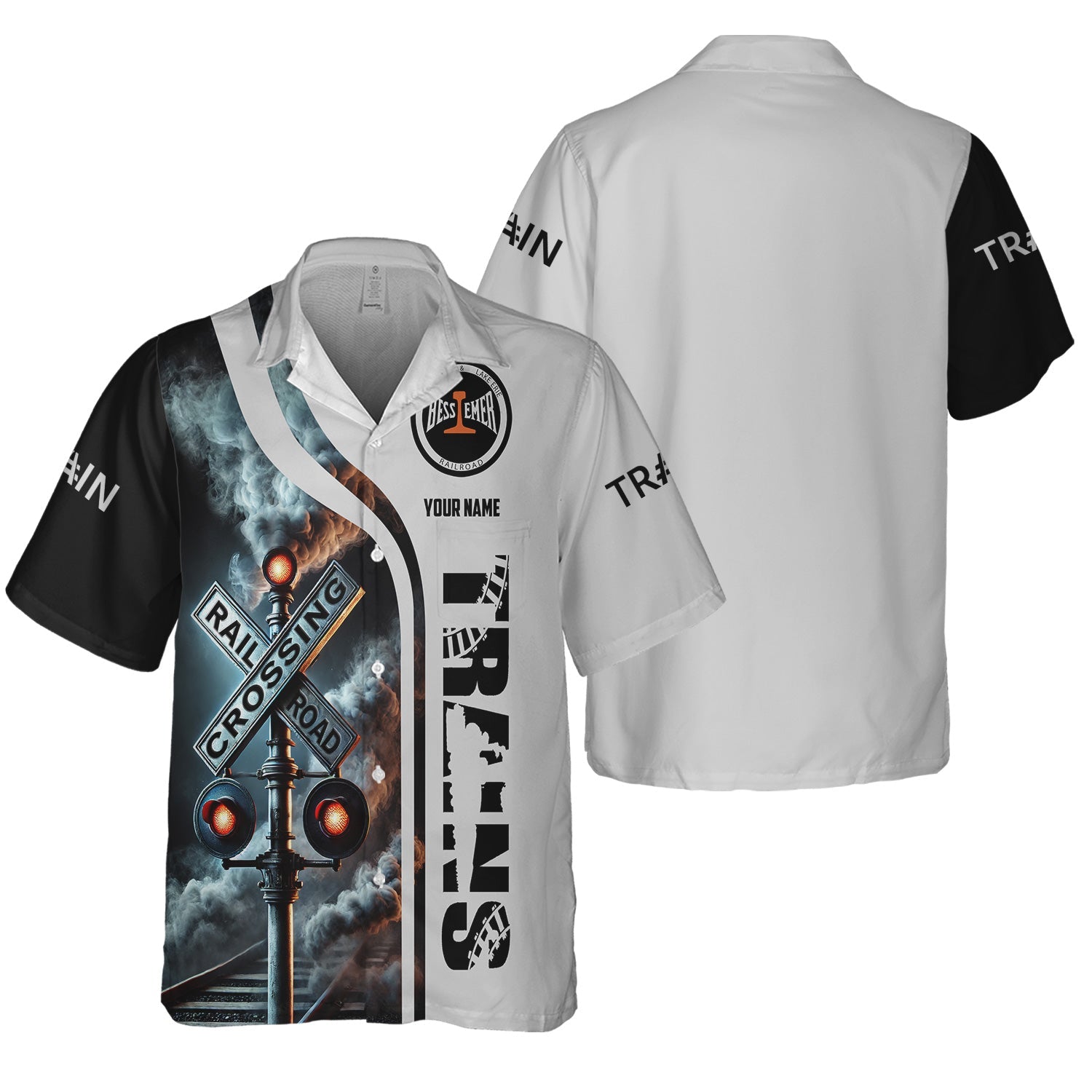 Railspirit Custom Name Bessemer And Lake Erie Railroad Hawaiian Shirt Railroad Crossing Sign Printed Train Shirt