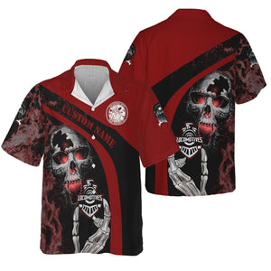 Railspirit Personalized Detroit & Mackinac Railroad Hawaiian Shirt Flame Skull Design Train Shirt for Locomotive Fans