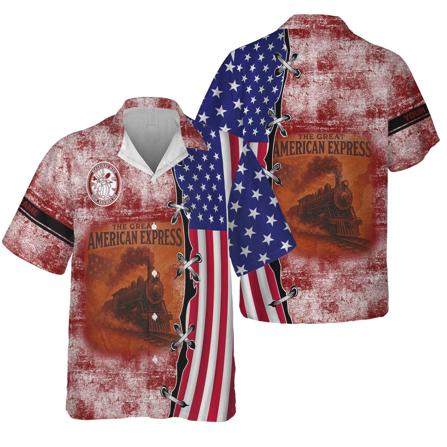 Railspirit Personalized Detroit & Mackinac Railroad Hawaiian Shirt Retro American Express Train With USA Flag Shirt