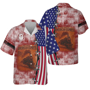 Railspirit Personalized Detroit & Mackinac Railroad Hawaiian Shirt Retro American Express Train With USA Flag Shirt