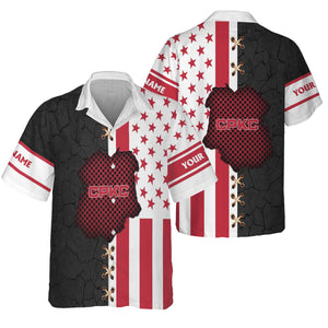 Railspirit Personalized Canadian Pacific Kansas City Hawaiian Shirt American Flag with Crack Effect CPKC Train Shirt